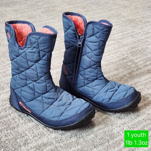 Columbia youth quilted snow boots blue coral size 1 youth - Picture 1 of 10